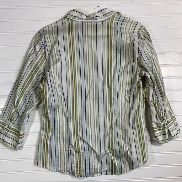 Chicos Size 1 Button Down Striped Blouse Womens Size Medium Purple White Green - Picture 9 of 13